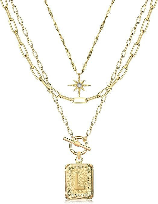 Personalized Initial 14K Gold Vintage Square Tag Letter Necklace