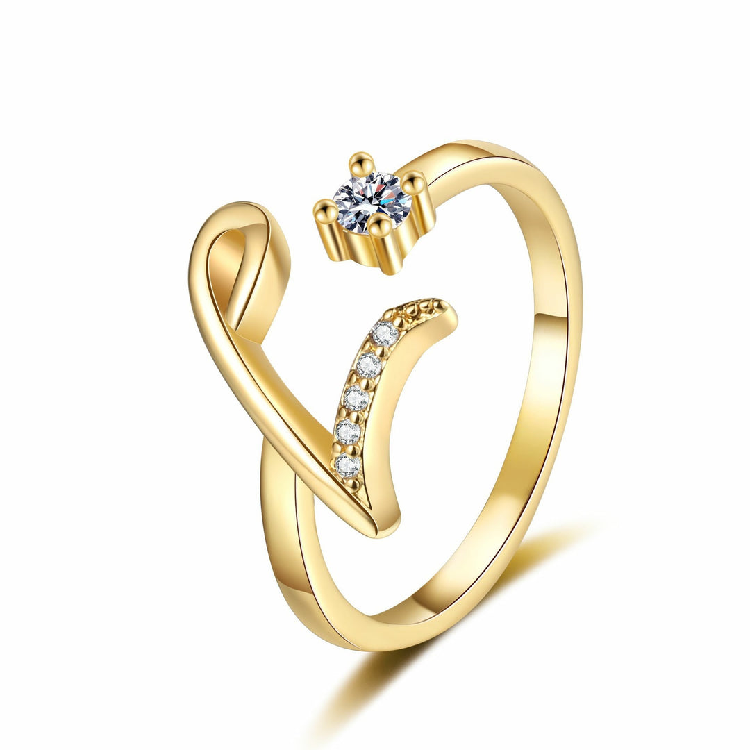 Dainty Cursive Initial Open Ring with CZ Accent