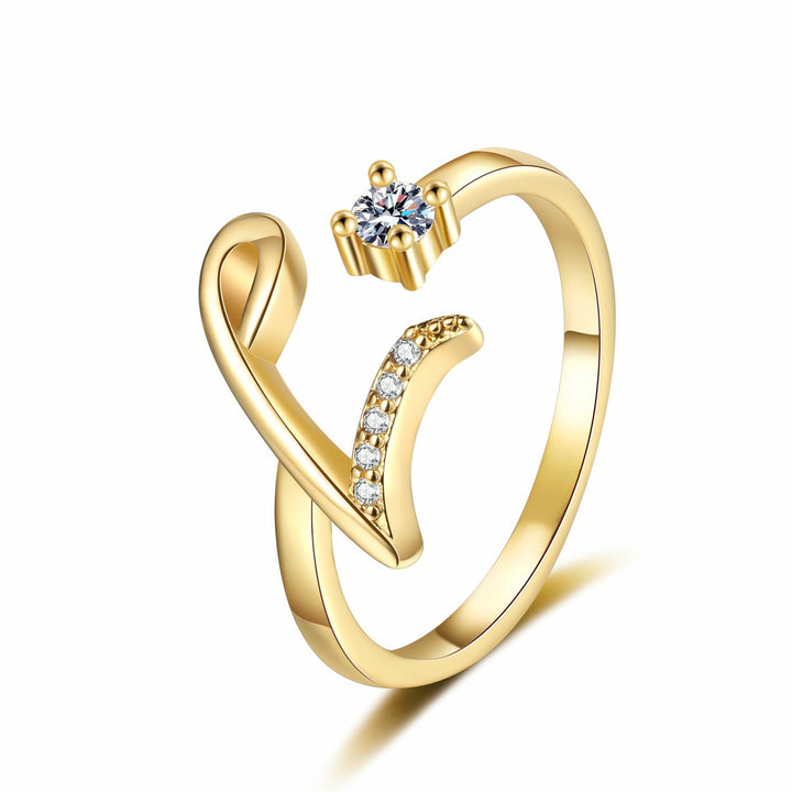 Dainty Cursive Initial Open Ring with CZ Accent