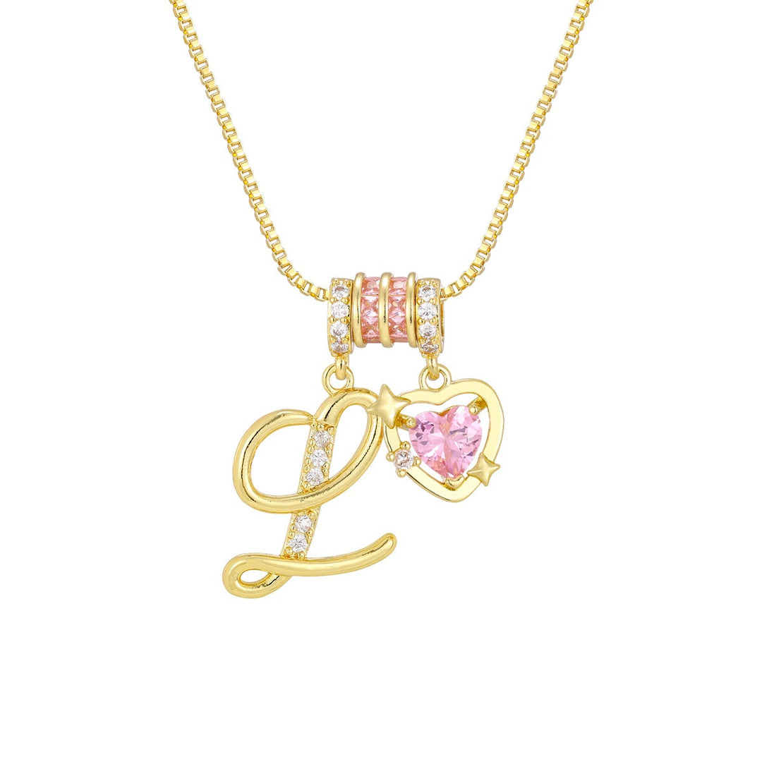 Romantic Custom · 18K Gold Plated Letter & Pink Heart DIY Necklace