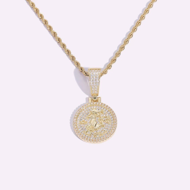 Celestial Mark 14K Gold Plated Zodiac Pavé Coin Pendant Necklace