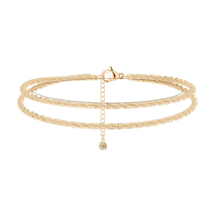 Stellar Glow S925 Silver Diamond Cut Stackable Gold Silver Two-Tone Anklet