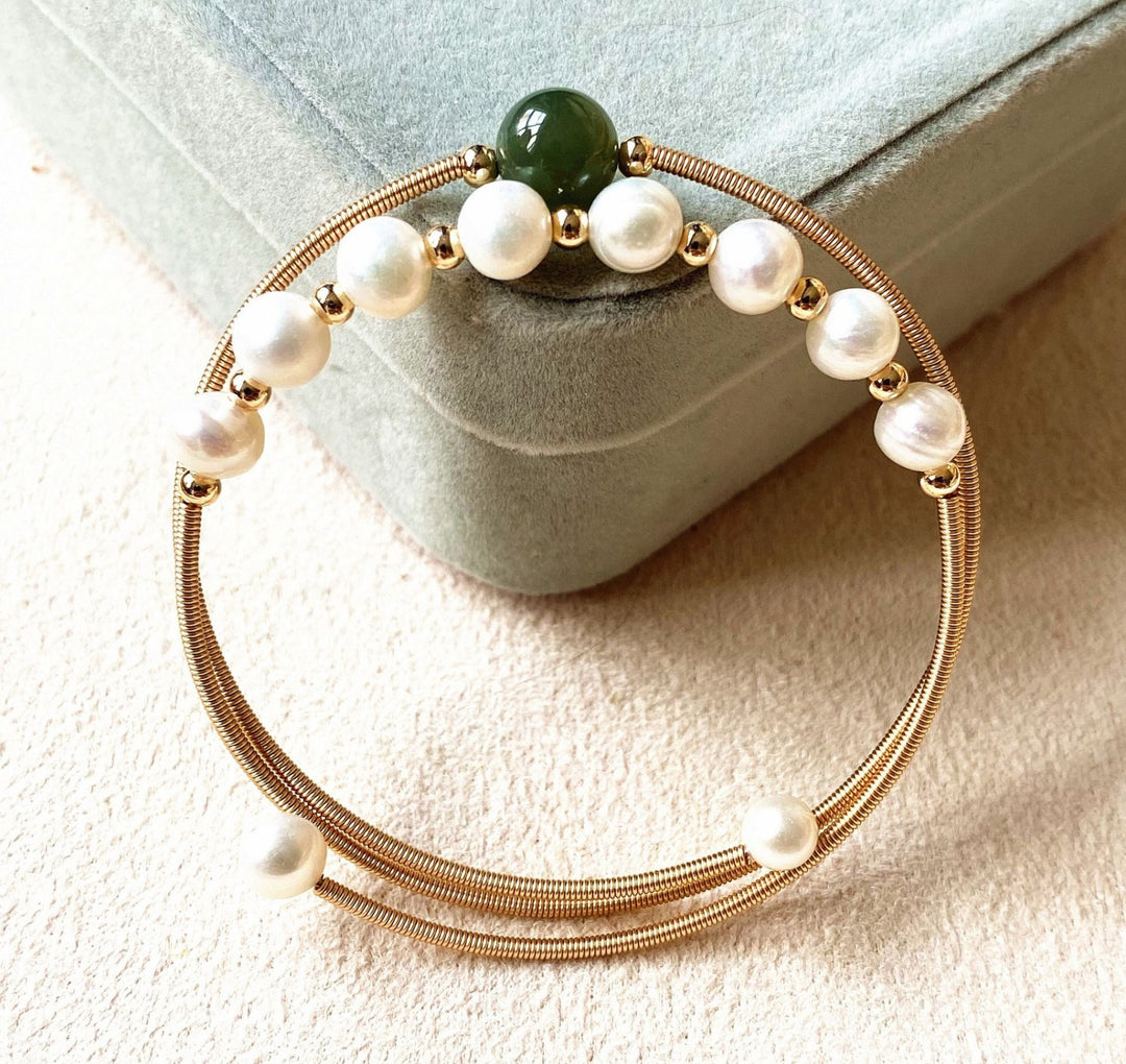 14K Gold Hand-Wrapped Natural Crystal Spring Coil Bracelet
