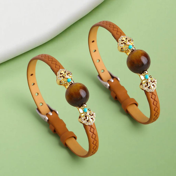 Nomadic Spirit 14K Gold Plated Leather Gemstone Bracelet