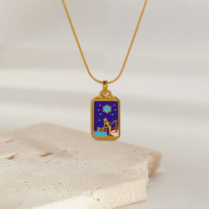 Tarot Promise 14K Gold Plated Micro-Pavé Enamel Tarot Card Necklace