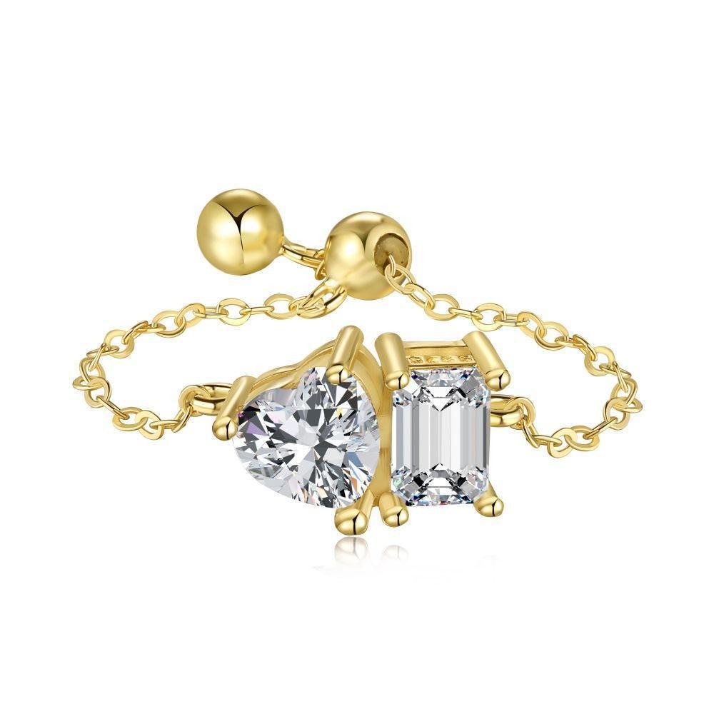 Twin Star Chain Asymmetrical Heart Emerald-Cut Chain Barbell Piercing
