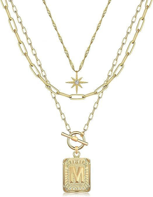 Personalized Initial 14K Gold Vintage Square Tag Letter Necklace