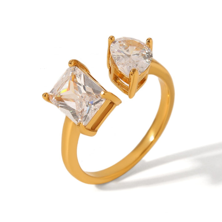 18K Gold Geometric Two-Stone Open Ring Asymmetrical Toi et Moi Ring