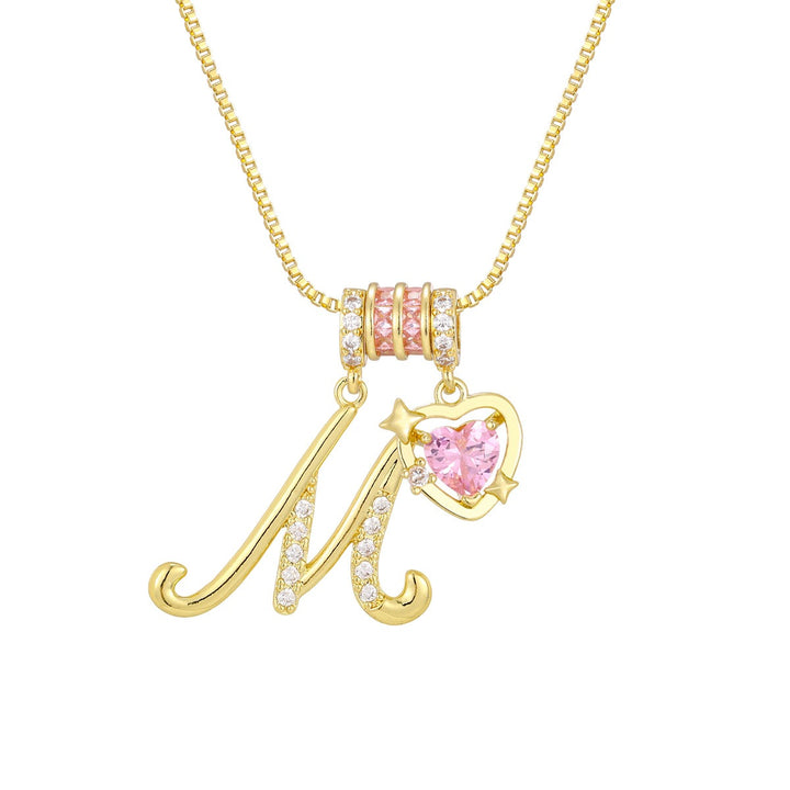 Bespoke Elegance Custom 26-Letter Pink Heart Pendant Necklace