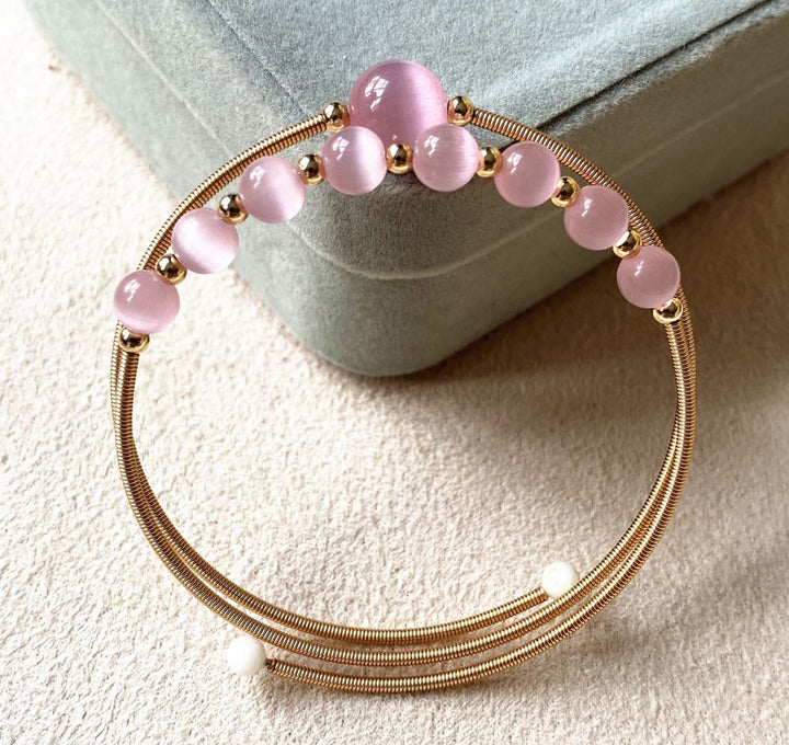 14K Gold Hand-Wrapped Natural Crystal Spring Coil Bracelet