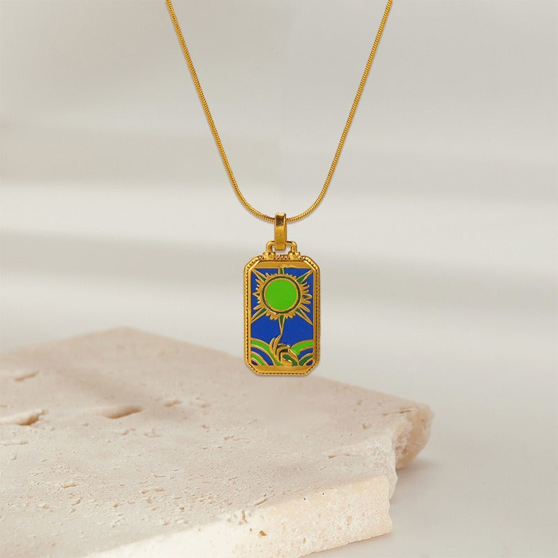 Tarot Promise 14K Gold Plated Micro-Pavé Enamel Tarot Card Necklace