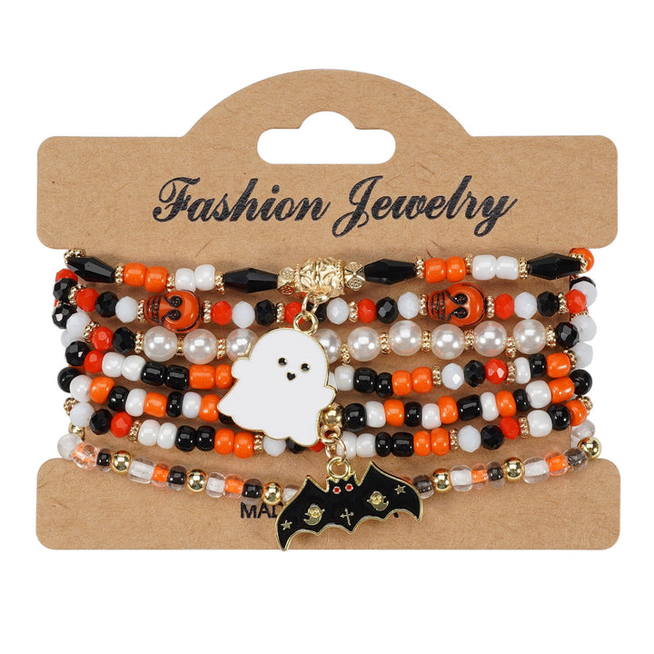 Halloween Spooky-Cute Party Multi-Layer Beaded Letter Stack Bracelet Set