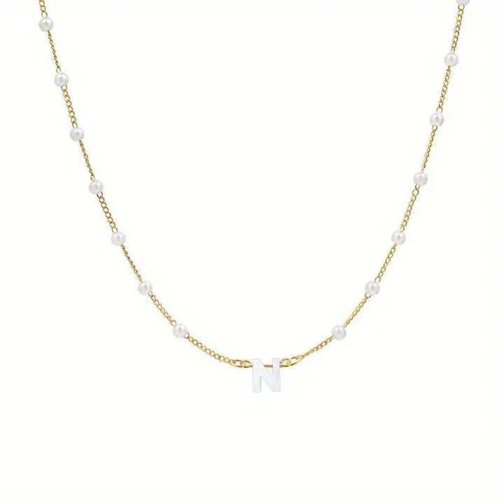 18K Gold Plated Pearl Initial Necklace