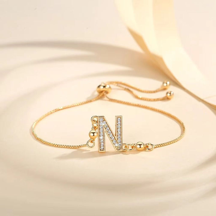 Personalized Touch 18K Gold Diamond 26 Letters Adjustable Bracelet