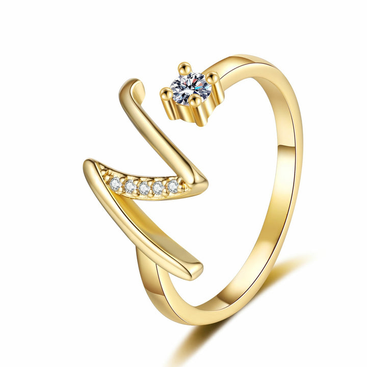 Dainty Cursive Initial Open Ring with CZ Accent