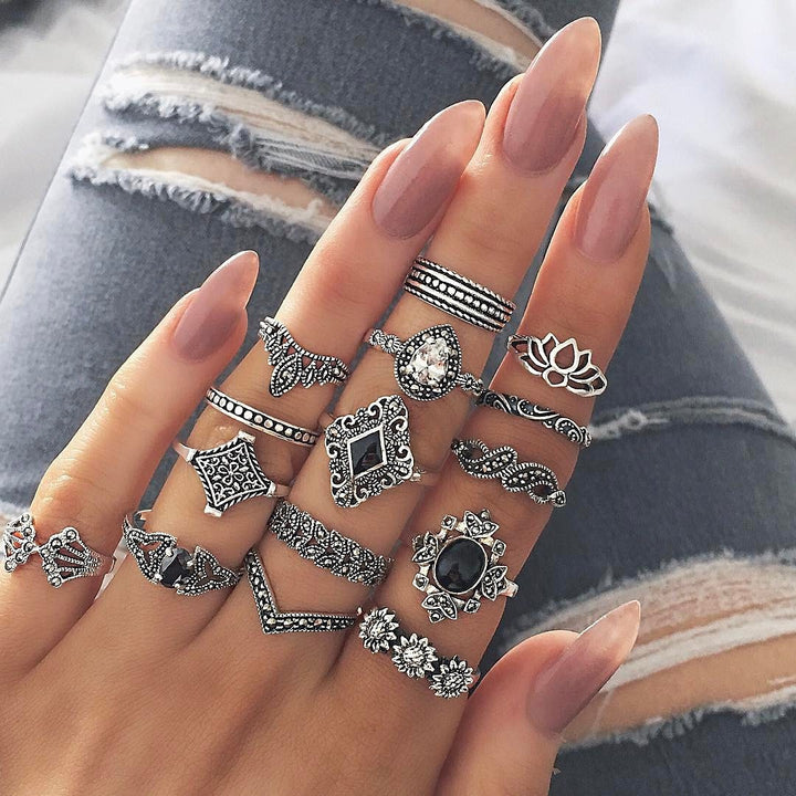 Bohemian Mystique S925 Silver Vintage Turquoise Stacking Open Ring Set