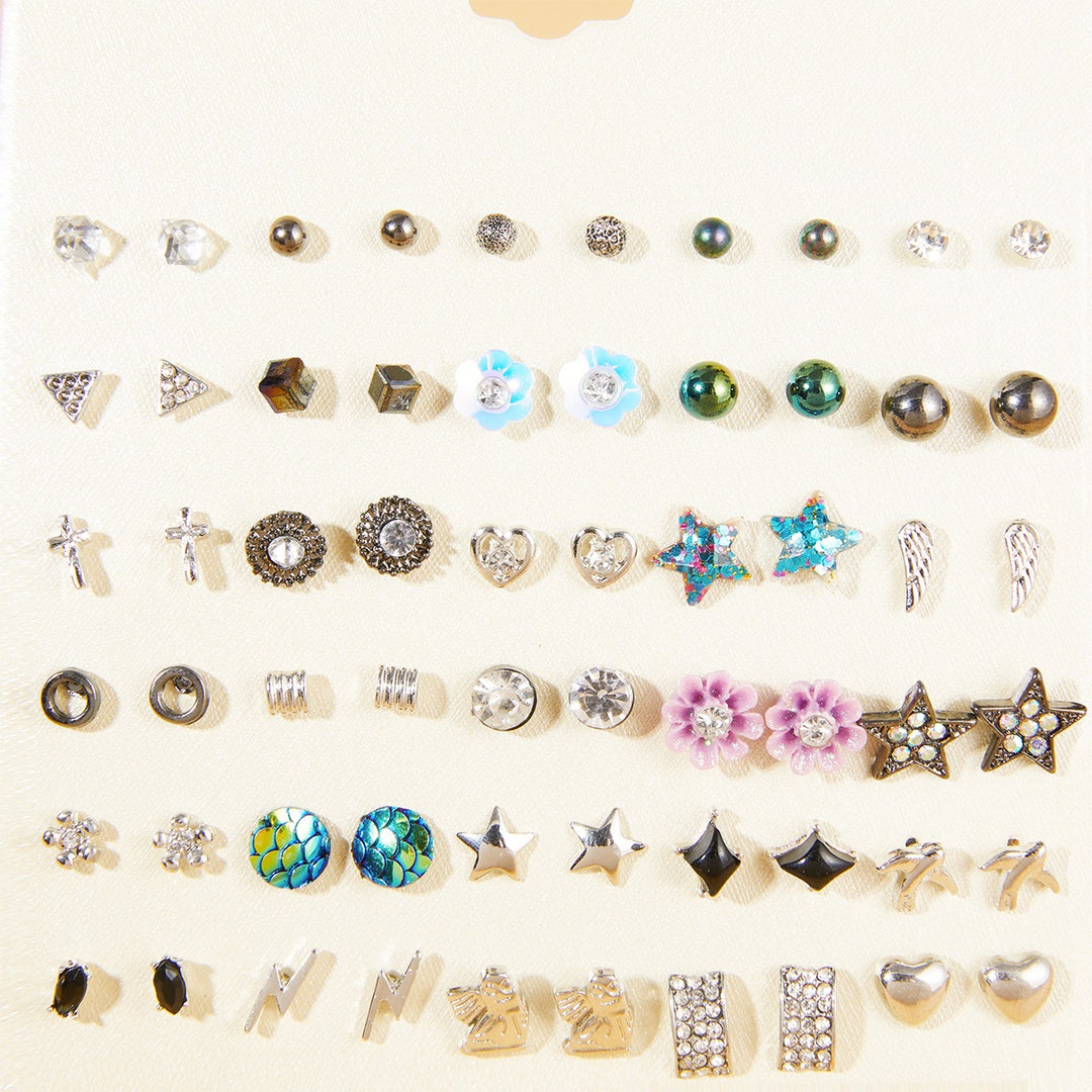 30-Piece Stud Earring Set Mix & Match Stars, Flowers & Pearls