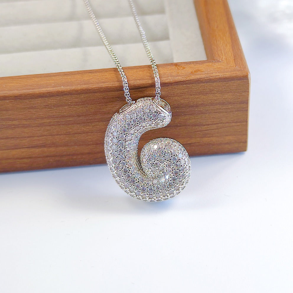 Bubble Pop Puffy 3D Micro-Pavé Crystal Letter Necklace