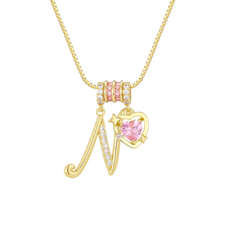 Bespoke Elegance Custom 26-Letter Pink Heart Pendant Necklace
