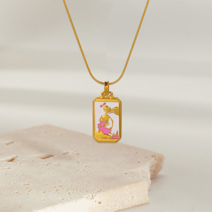 Tarot Promise 14K Gold Plated Micro-Pavé Enamel Tarot Card Necklace