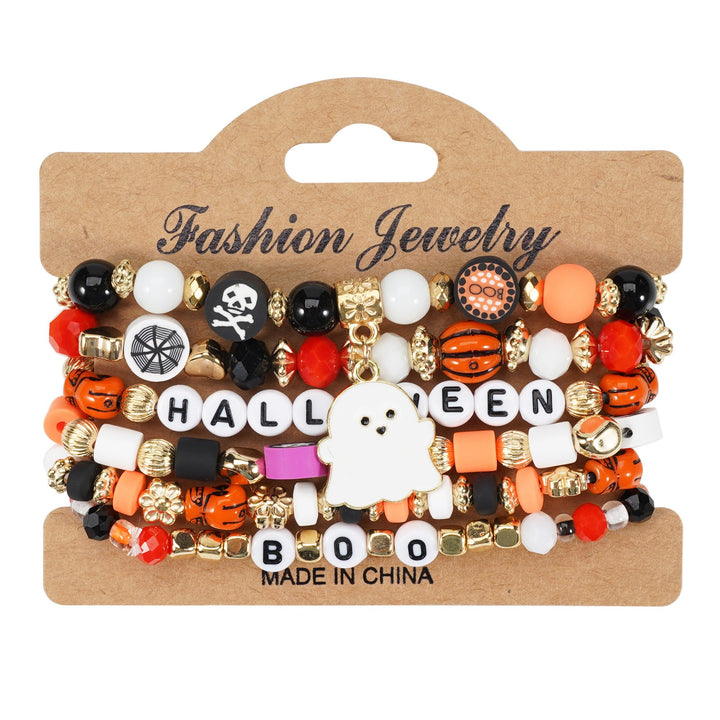 Halloween Spooky-Cute Party Multi-Layer Beaded Letter Stack Bracelet Set