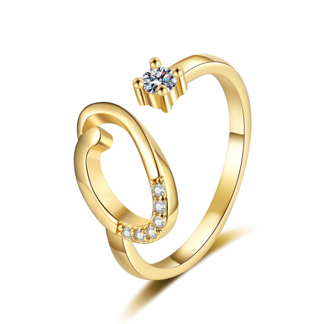 Dainty Cursive Initial Open Ring with CZ Accent