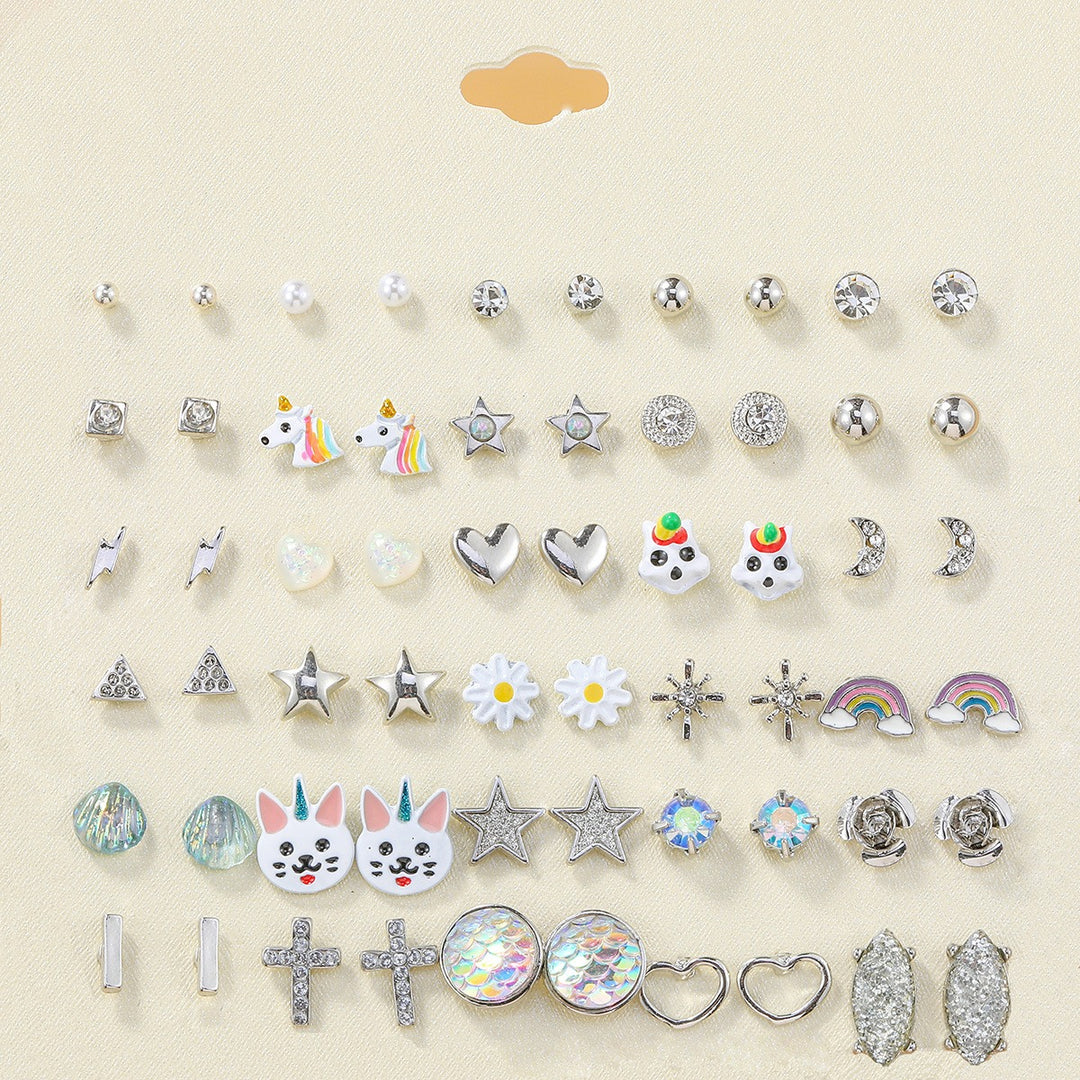 30-Piece Stud Earring Set Mix & Match Stars, Flowers & Pearls