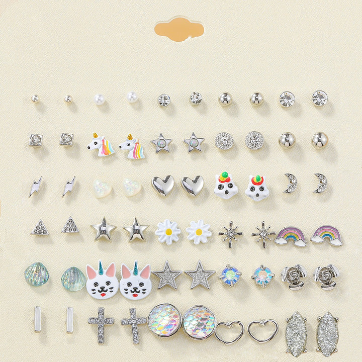 30-Piece Stud Earring Set Mix & Match Stars, Flowers & Pearls