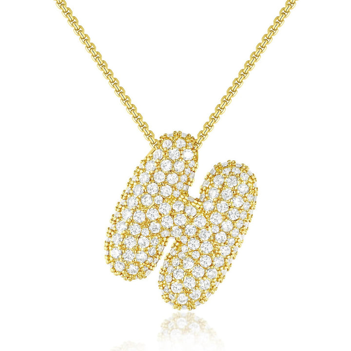 Bubble Pop Puffy 3D Micro-Pavé Crystal Letter Necklace