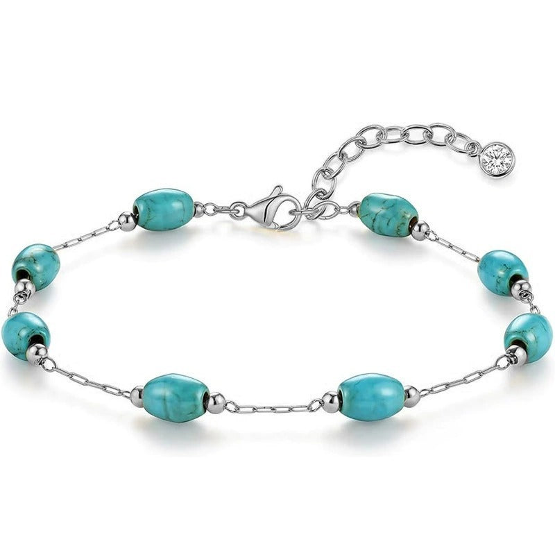 18K Gold / S925 Silver Natural Turquoise Necklace Bracelet Set