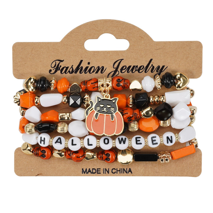 Halloween Spooky-Cute Party Multi-Layer Beaded Letter Stack Bracelet Set