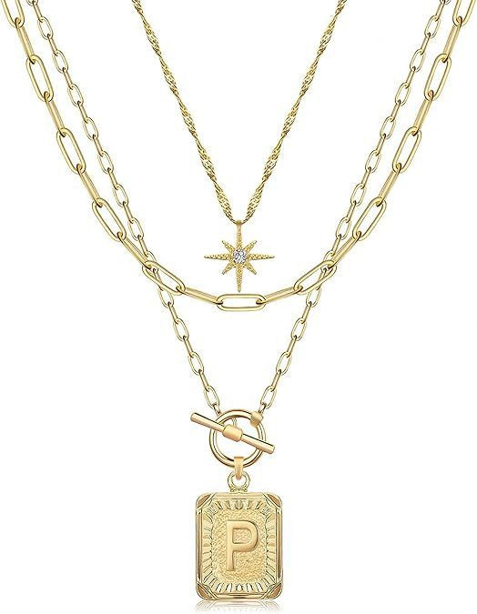 Personalized Initial 14K Gold Vintage Square Tag Letter Necklace