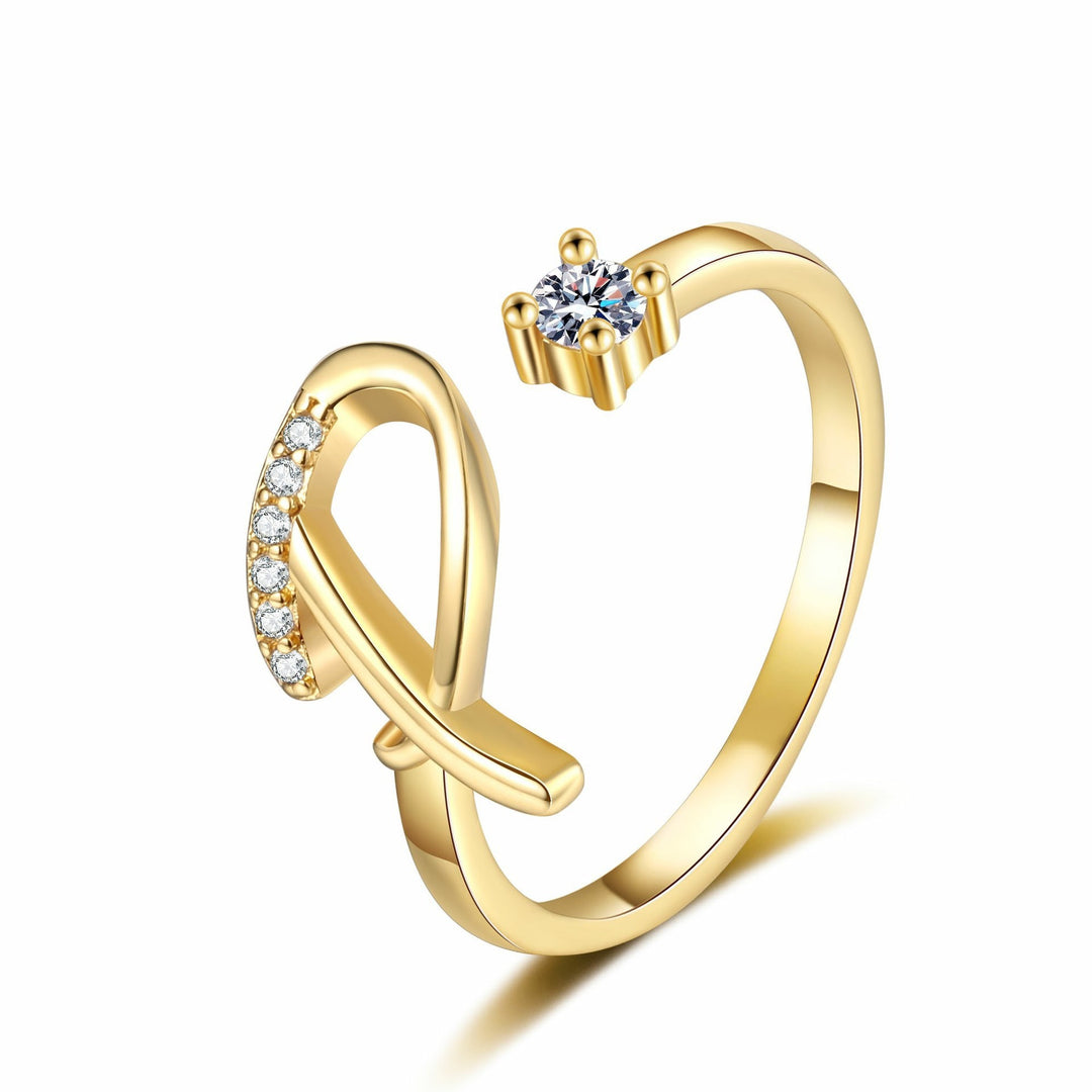 Dainty Cursive Initial Open Ring with CZ Accent