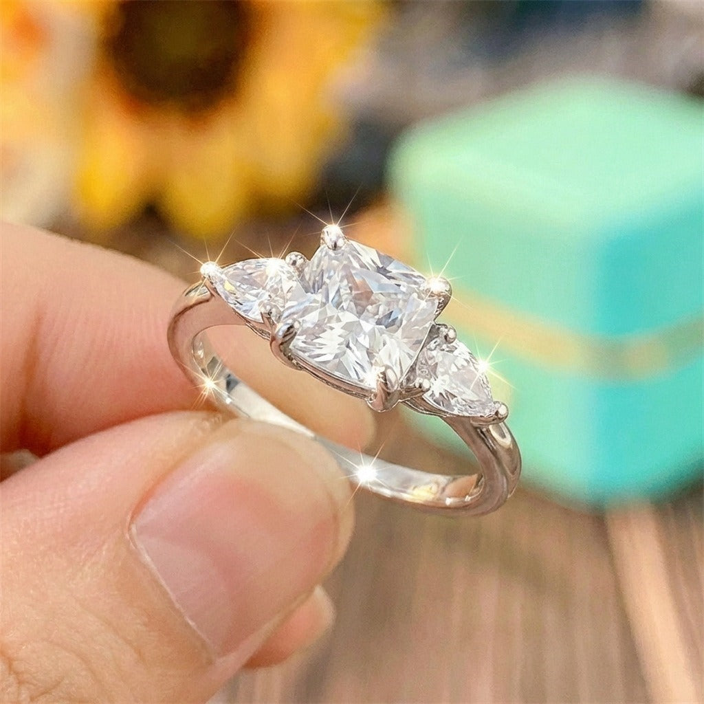 Sterling Silver Three-Stone Princess Cut Ring