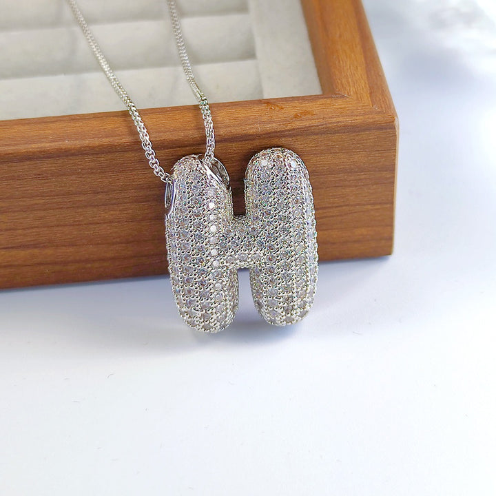 Bubble Pop Puffy 3D Micro-Pavé Crystal Letter Necklace