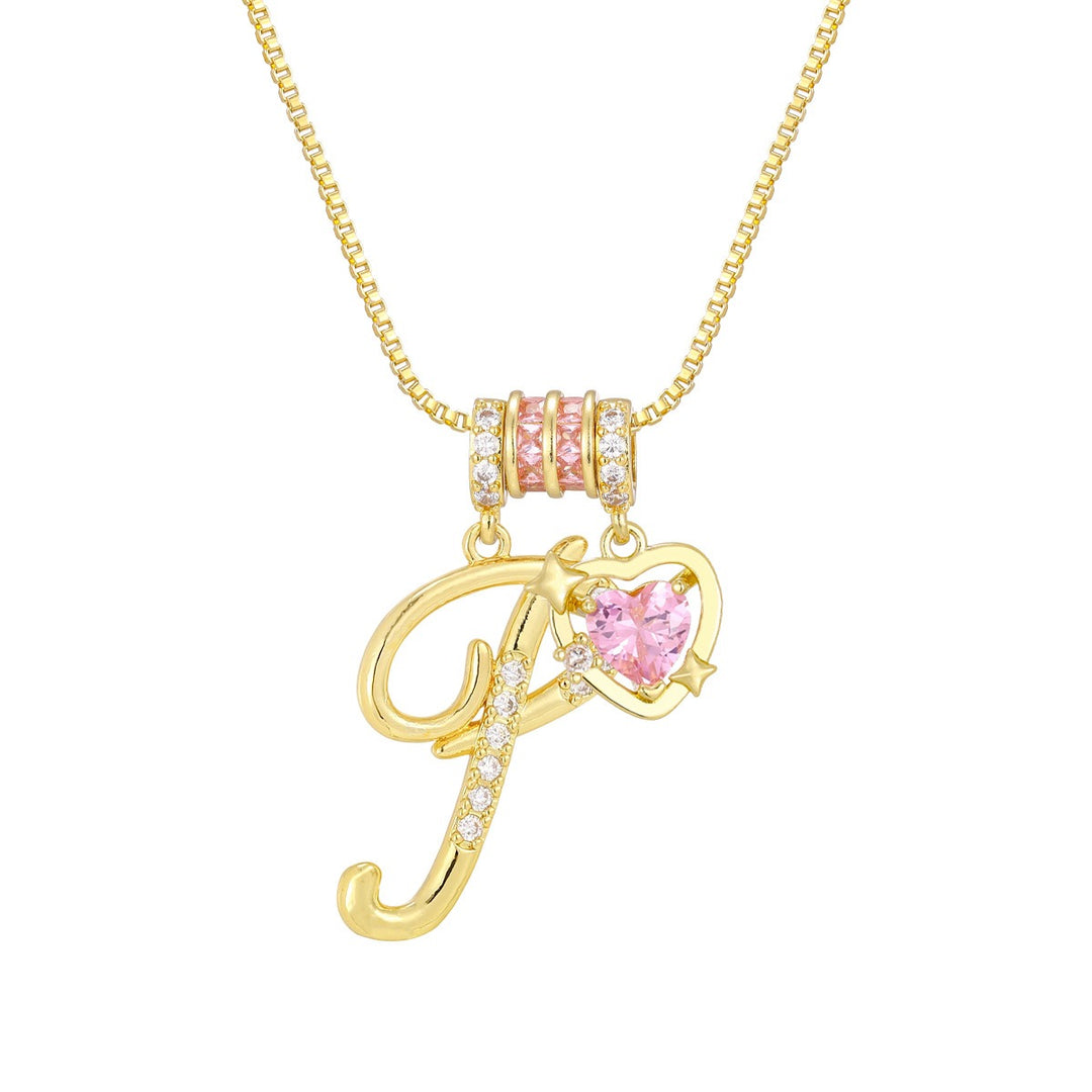 Bespoke Elegance Custom 26-Letter Pink Heart Pendant Necklace