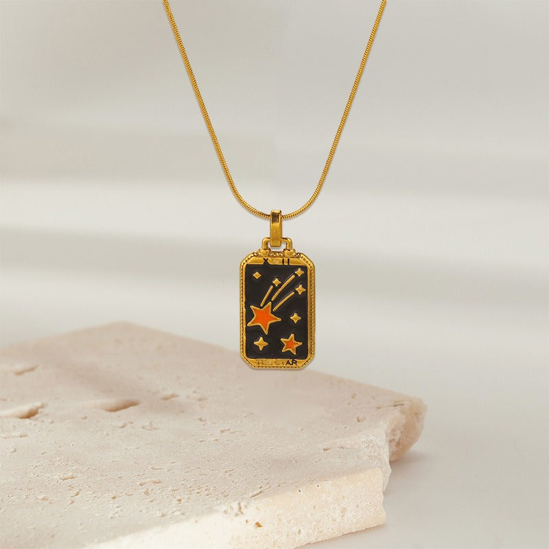 Tarot Promise 14K Gold Plated Micro-Pavé Enamel Tarot Card Necklace
