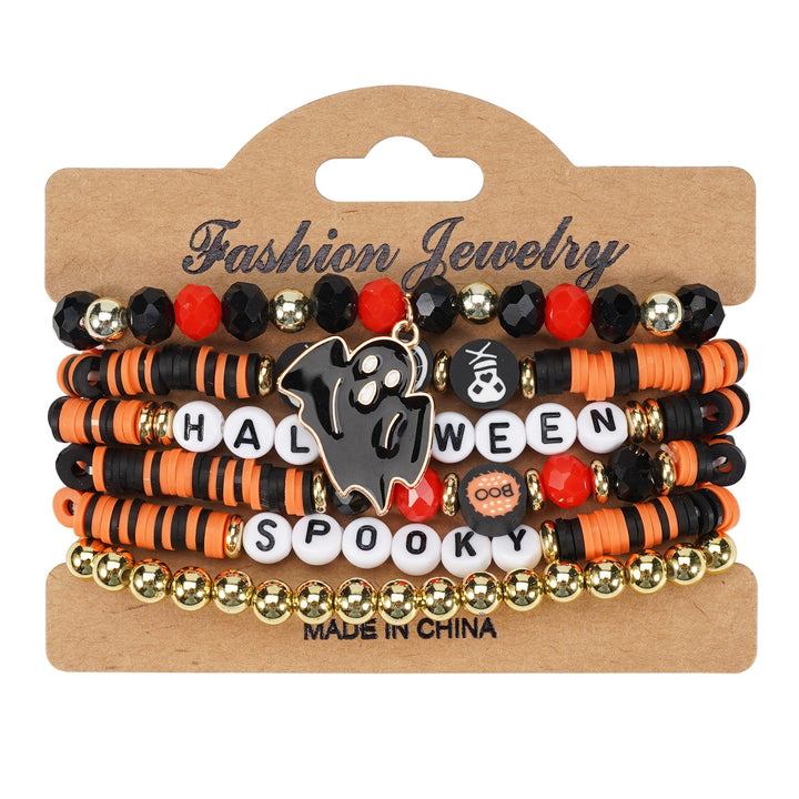 Halloween Spooky-Cute Party Multi-Layer Beaded Letter Stack Bracelet Set