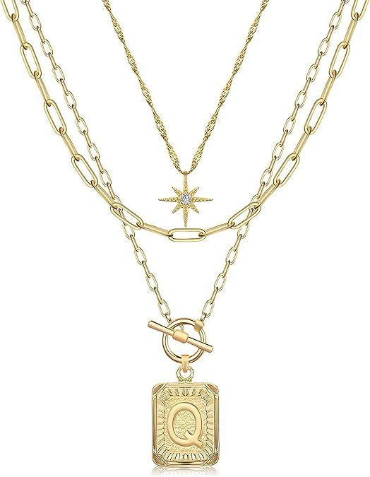 Personalized Initial 14K Gold Vintage Square Tag Letter Necklace