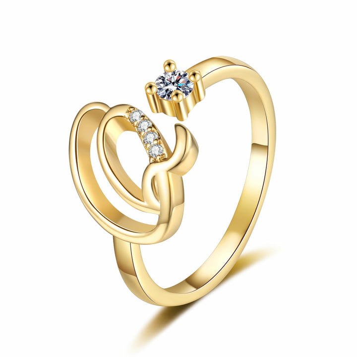 Dainty Cursive Initial Open Ring with CZ Accent