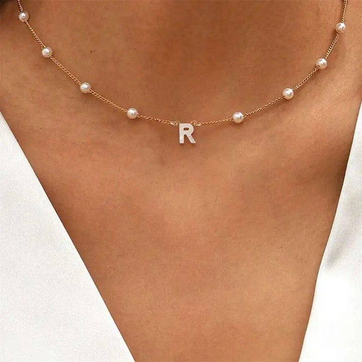 18K Gold Plated Pearl Initial Necklace