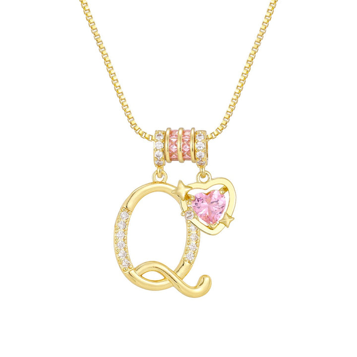Bespoke Elegance Custom 26-Letter Pink Heart Pendant Necklace