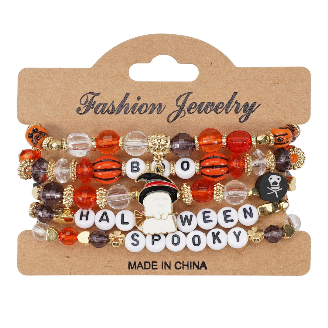 Halloween Spooky-Cute Party Multi-Layer Beaded Letter Stack Bracelet Set