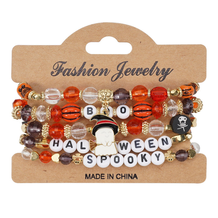 Halloween Spooky-Cute Party Multi-Layer Beaded Letter Stack Bracelet Set