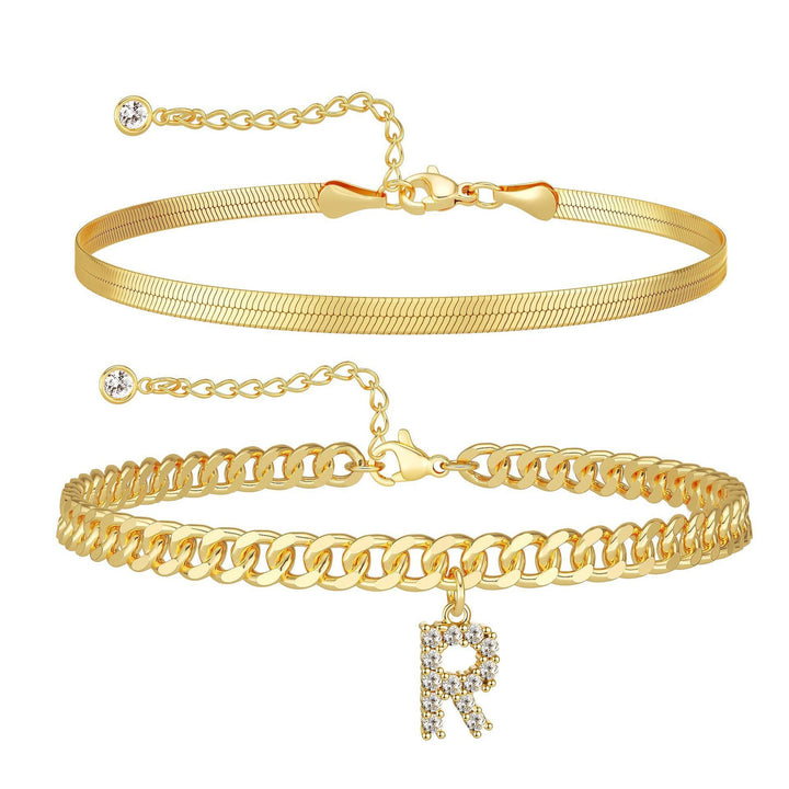 Stacked Essence 14K Gold Plated Double-Layer Initial Anklet