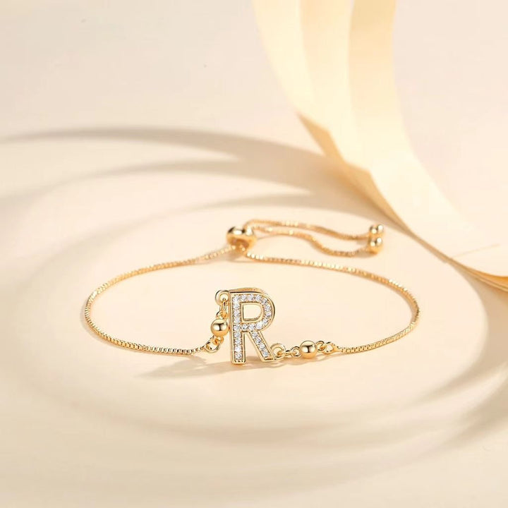 Personalized Touch 18K Gold Diamond 26 Letters Adjustable Bracelet