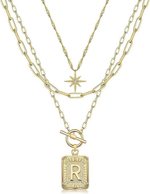 Personalized Initial 14K Gold Vintage Square Tag Letter Necklace