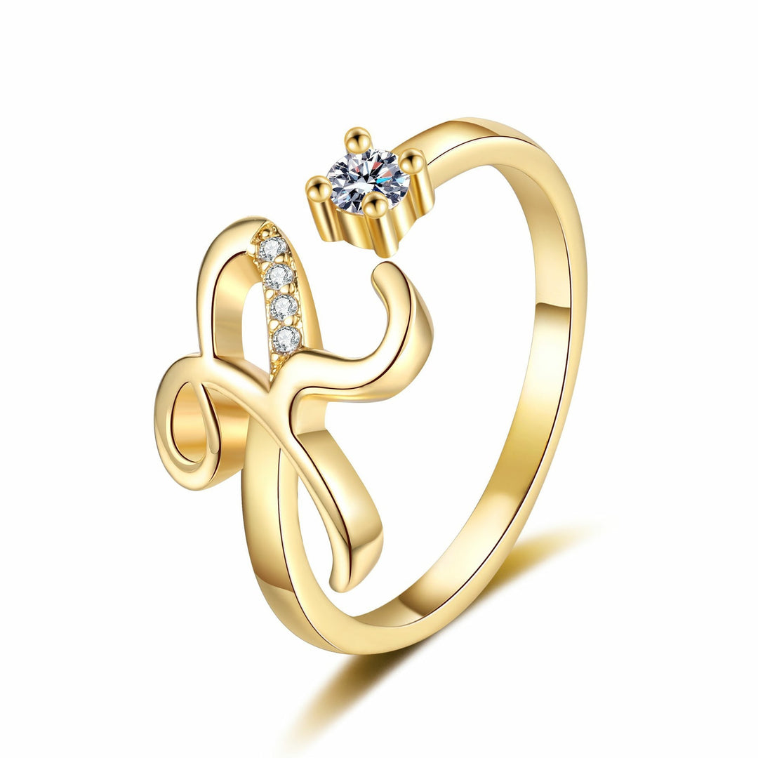 Dainty Cursive Initial Open Ring with CZ Accent