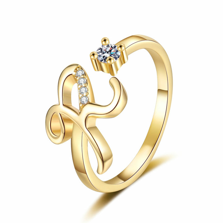 Dainty Cursive Initial Open Ring with CZ Accent