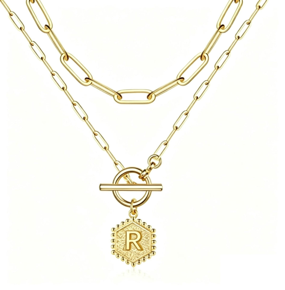 Personalized Initial Double-Layered Paperclip Chain Necklace